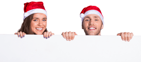 Cheerful Couple in Santa Hats Holding Transparent Blank Banner - Download Free Stock Videos Pikwizard.com