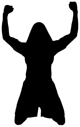 Silhouette of Male Footballer Celebrating with Hands Up on Transparent Background