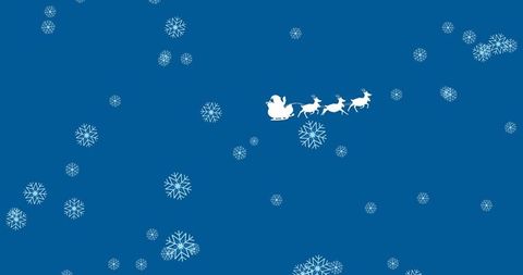 Santa Claus Sleigh Silhouette with Reindeer on Snowy Night Sky