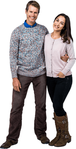 Smiling Couple on Transparent Background Embracing Each Other