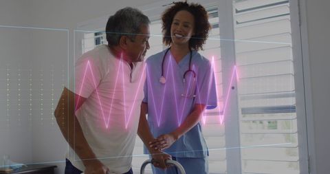 Healthcare Professional Assisting Patient with Heart Rate Visualization
