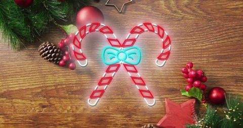 Festive Candy Canes with Digital Ribbon Near Christmas Decor - Download Free Stock Images Pikwizard.com