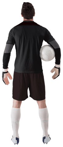 Goalkeeper standing holding soccer ball, transparent background