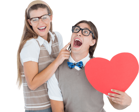 transparent happy couple dressed as geeky hipsters holding heart - Download Free Stock Videos Pikwizard.com
