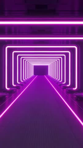 Gliding Through Neon Magenta Tunnel with Pulsing Rectangular Frames Vertical Video
