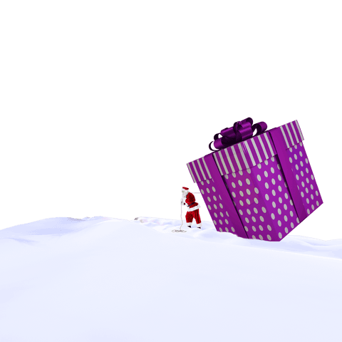 Santa Claus Pulling Giant Purple Gift Transparent Background