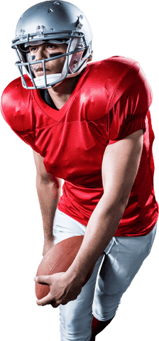 Tenacious american football player holding ball transparent background