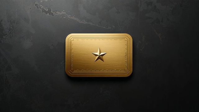 Floating gold brushed plaque featuring raised star emblem on dark charcoal background