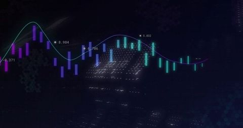 Futuristic Financial Graph with Candlesticks and Wave Line
