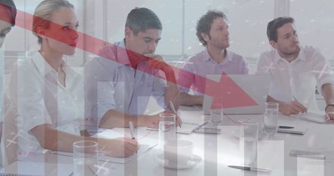 Business Meeting with Downward Financial Trend Overlay