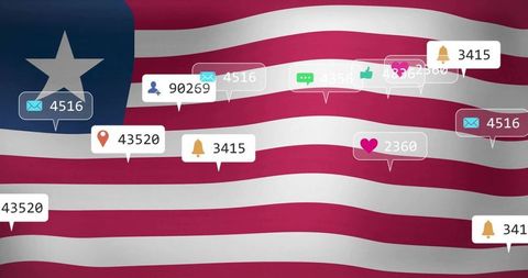 Social Media Notifications Over American Flag Concept