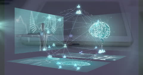 Digital Interface with Holographic Network and Data Visualization