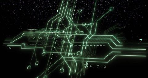 Glowing Neon Circuit Network in Space Futuristic Technology Background