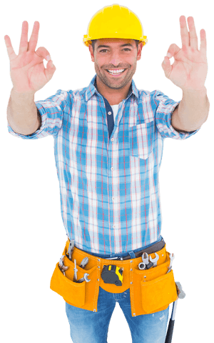 handyman showing ok sign with yellow helmet and tool belt transparent - Download Free Stock Videos Pikwizard.com