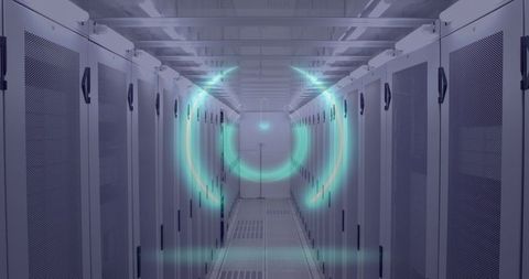 Neon Circles Over Servers Relating to Global Data Networks