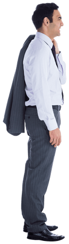 Confident Businessman Holding Suit Jacket on Transparent Background