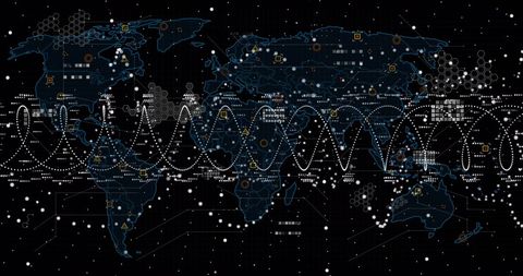 DNA Strand and World Map Over Digital Data Interface
