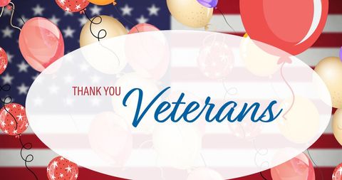 Veterans Day Thank You Card With Balloons on Flag Background