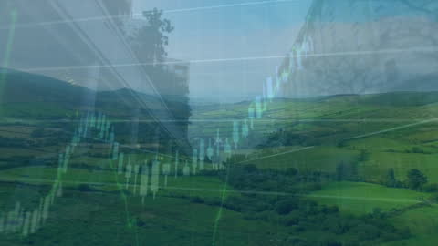 Overlay of Financial Analytics on Tranquil Landscape