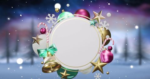 Festive Christmas Decoration Banner in Snowy Landscape