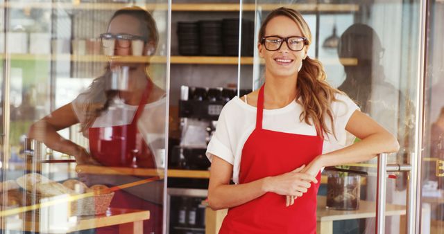 Female Cafe Owner Standing in Front of Coffee Shop - Download Free Stock Images Pikwizard.com