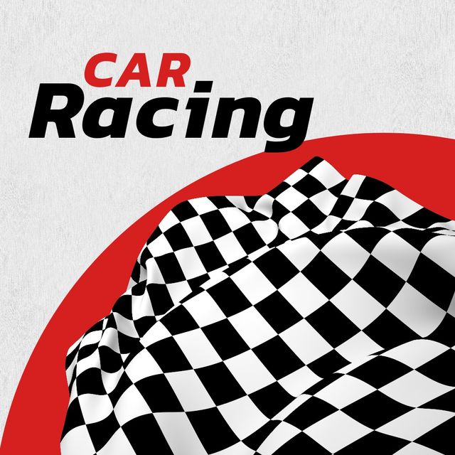 Illustration of car racing text and checkered flag with copy space. illustration, monaco grand prix, formula one motor racing, racing event, circuit race.