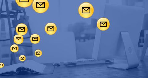 Network of Email Icons Over Computer Displaying Digital Communication - Download Free Stock Images Pikwizard.com