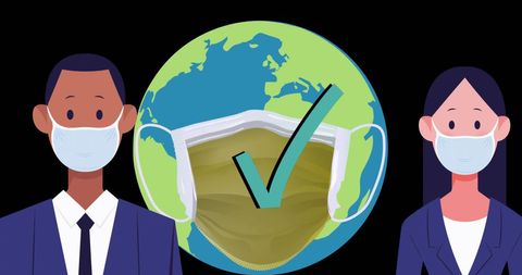 Global Business People Wearing Masks Showing Pandemic Precaution
