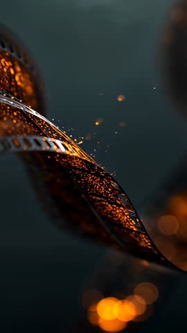 Shifting Curled Metallic Ribbon Emitting Sparks with Warm Bokeh Vertical Motion