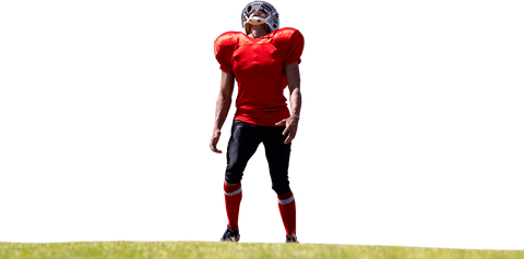 Caucasian american football player wearing red uniform on transparent background