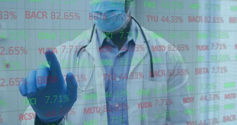 Doctor Analyzing Stock Market Data on Virtual Interface