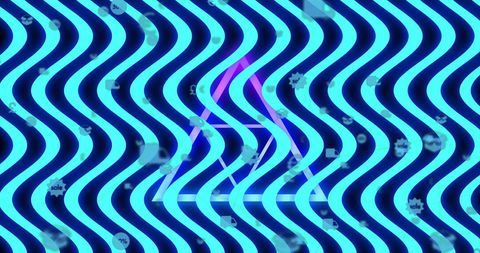Glowing Blue Waving Lines with Purple Triangle Overlay