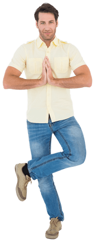 man practicing tree pose on transparent background - Download Free Stock Videos Pikwizard.com