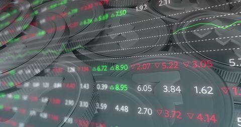 Financial data overlay on british pound coins