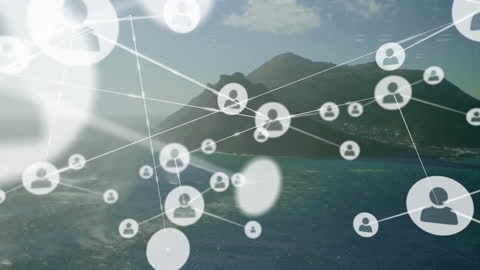 Network Icons Overlay on Scenic Island Background