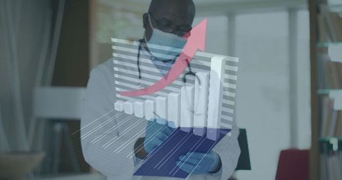 Doctor Analyzing 3D Data Chart on Tablet in Clinic Setting