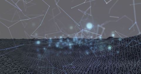 binary code terrain with glowing network nodes in virtual data realm - Download Free Stock Images Pikwizard.com