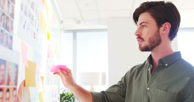 Young Man Planning Project with Sticky Notes on Whiteboard - Download Free Stock Images Pikwizard.com