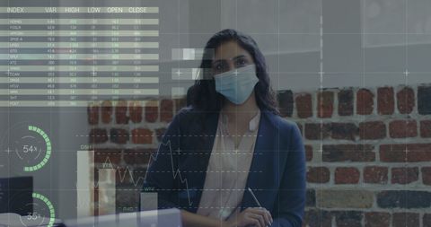 Businesswoman analyzing financial data amid covid-19 pandemic