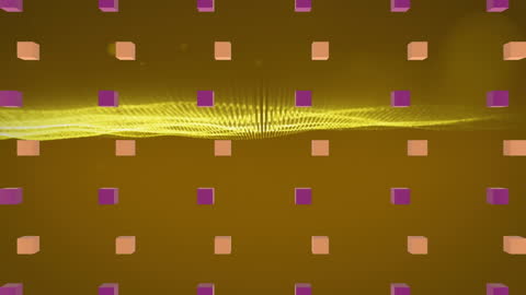 Vibrant Motion of Cubes with Glitter on Yellow Background