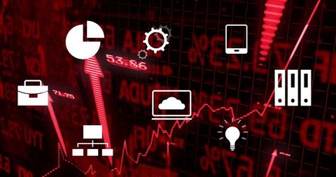 Technology Interface with Stock Market Data Graph in Red
