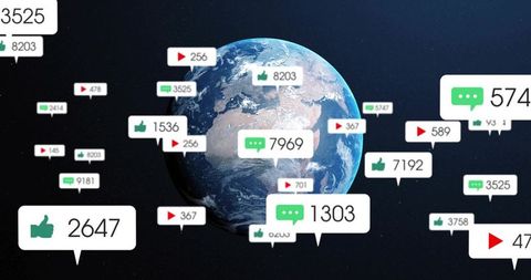 Earth and social interaction icons representing global connectivity