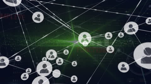 Digital Network Icons Interconnected with Light Flare Effect