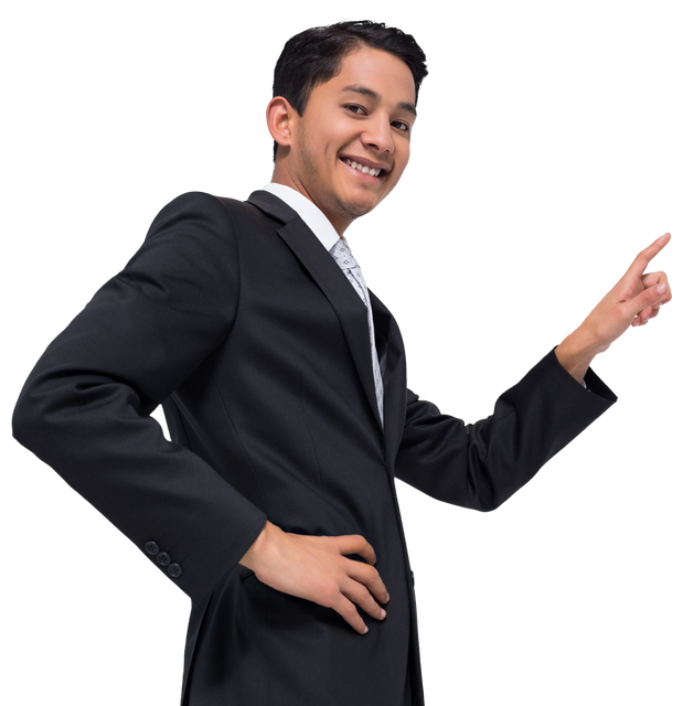 Smiling Biracial Businessman Pointing on Transparent Background - Download Free Stock Videos Pikwizard.com