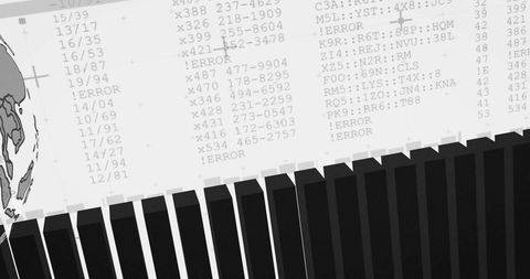 Abstract digital dashboard with alphanumeric codes and error strings