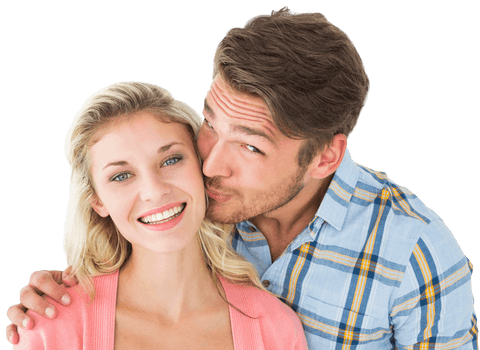 Transparent Smiling Couple with Sweet Affectionate Gesture