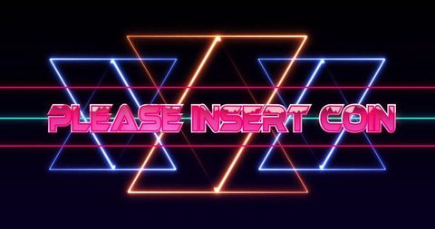 Neon Insert Coin Arcade Screen with Glowing Shapes