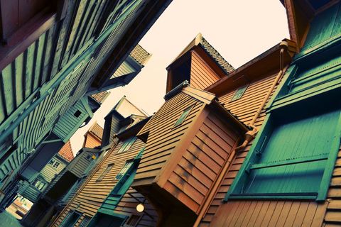 Colorful Wooden Buildings in Historic Norwegian District - Download Free Stock Images Pikwizard.com