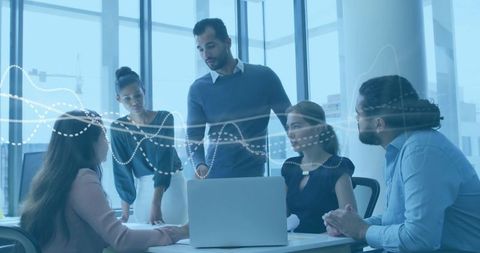 Modern Business Meeting Analyzing Dotted-Line Charts