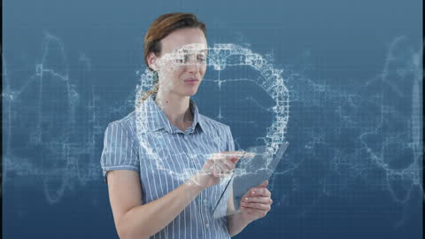 Female Professional Interacting with Futuristic Virtual Interface